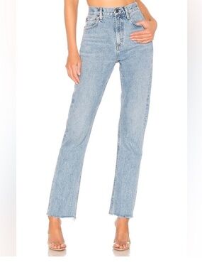 AGOLDE Cherie 90s High Rise Straight Raw Hem Denim Jeans Light Wash 100% Cotton